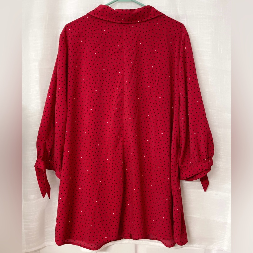 Catherines 1X Hearts Red Black White Button-Down Shirt plus size 18/20W - Picture 2 of 5